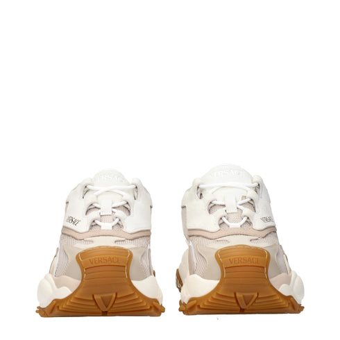 Versace Beige Fabric Chunky Sneakers Shoes with Logo Details for Women